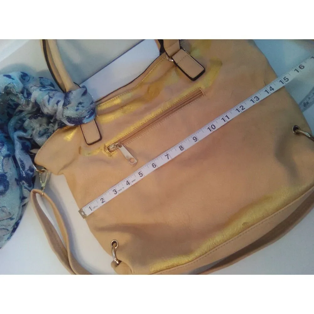 Quirky 3-Bag Bundle! Vegan Tote w/scarf & gold paint, Woven Purse, & Lancôme Bag